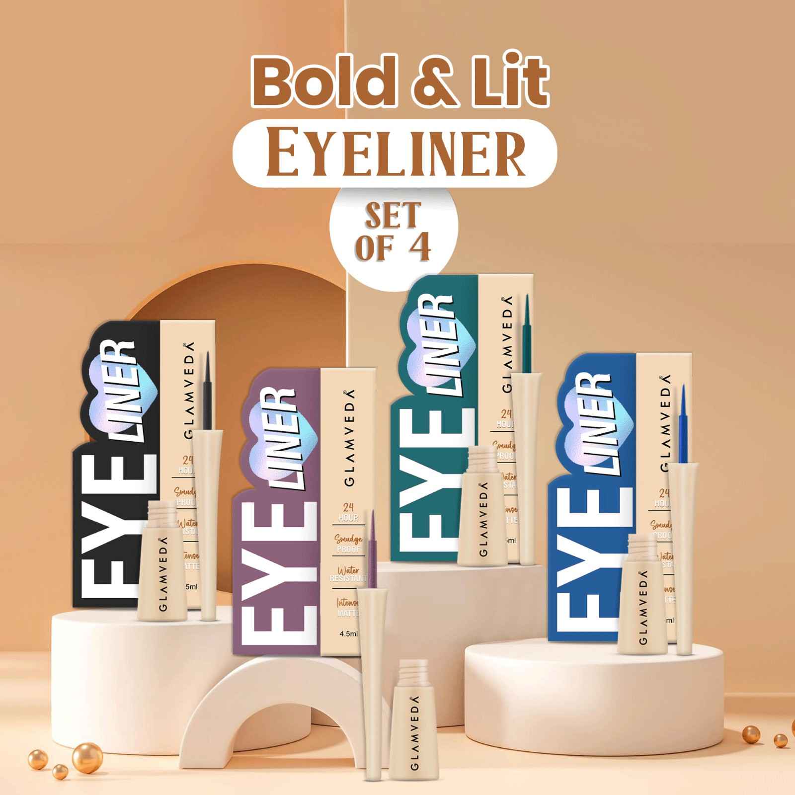 Bold & Lit Eyeliner Set – 4 High-Impact Colors for Creative & Unstoppable Looks | Smudge-Proof