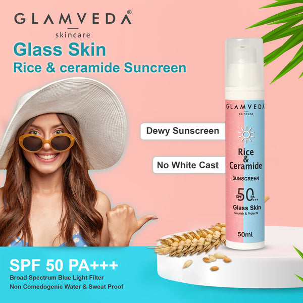 Glamveda Korean Glass Skin Rice & Ceramide Dewy Sunscreen SPF 50 PA+++