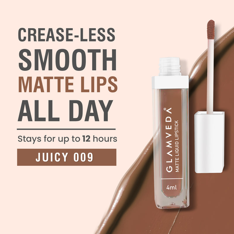 Glamveda Matte Liquid Lipstick, 12Hr Stay, Lightweight & Transferproof, (Juicy - 009) 4ml