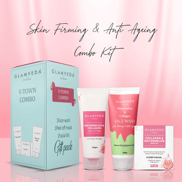 Glamveda Watermelon & Collagen Anti Ageing Combo Gift Pack | Reduces signs of ageing | Face Wash, Facial Kit & Peel Off Mask