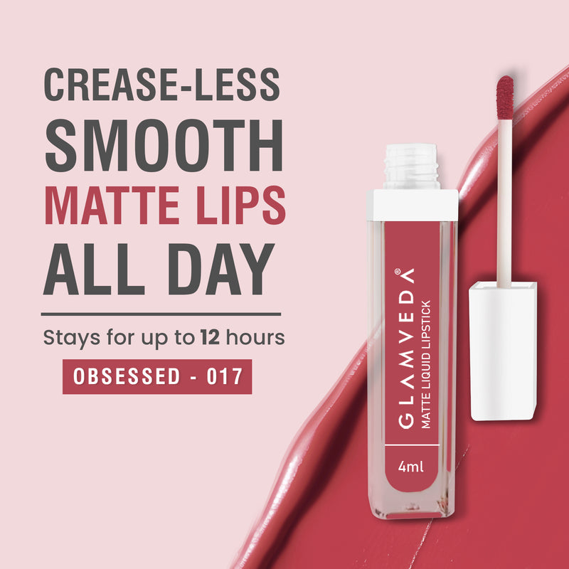 Glamveda Matte Liquid Lipstick, 12Hr Stay, Lightweight & Transferproof, (Obsessed - 017) 4ml