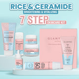 Glamveda Korean Glass Skin Rice & Ceramide 7 Step Gift Box | Face wash, Peel Off Mask, Toner, Serum, Under eye cream, Moisturizer & Sunscreen