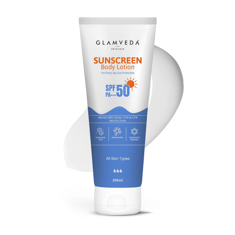 Glamveda Sunscreen SPF 50 PA+++ Body Lotion with Hyaluronic Acid & Niacinamide, Protects & Nourishes