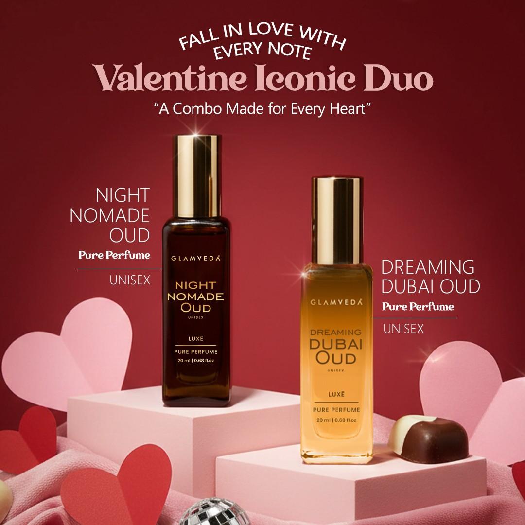 Glamveda Valentine Iconic Oud Perfume Duo | Night Nomade Oud & Dreaming Dubai Oud | Unisex Pure Perfume 40ml