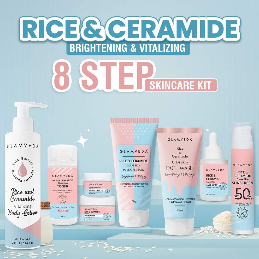 Glamveda Korean Glass Skin Rice & Ceramide 8 Step Weekly Skincare Routine For Women