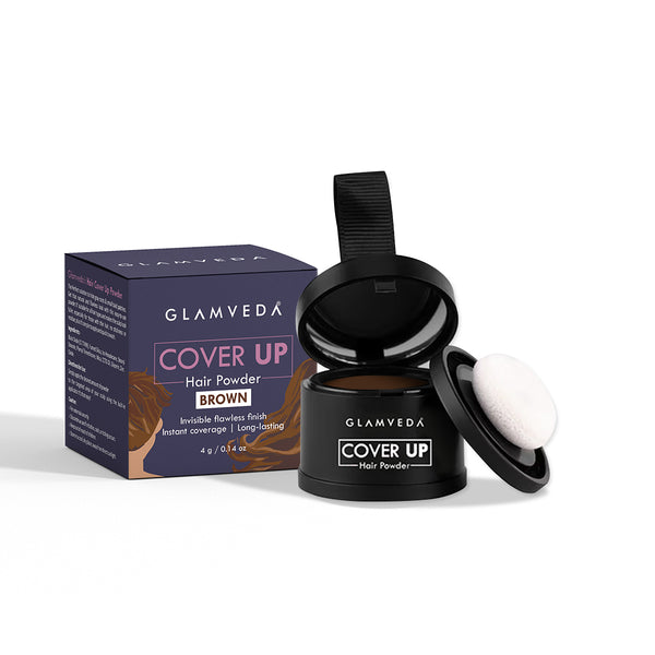 Glamveda Hair Cover-Up Powder Brown | Instant Root Touch-Up for Men & Women | Waterproof, Smudge-Proof & Long-Lasting | Easy to Apply & Travel-Friendly