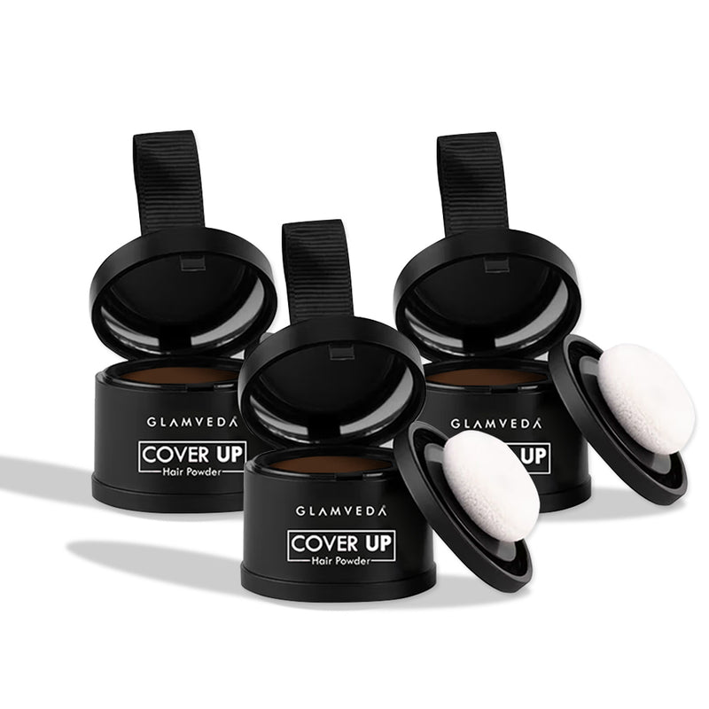 Glamveda Hair Cover-Up Powder Brown | Instant Root Touch-Up for Men & Women | Waterproof, Smudge-Proof & Long-Lasting | Easy to Apply & Travel-Friendly Pack of 3 12gm