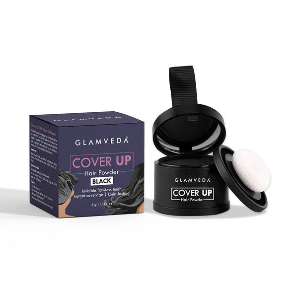 Glamveda Hair Cover-Up Powder Black | Waterproof, Smudge-Proof Instant Root Touch-Up | Long-Lasting & Easy-to-Apply Formula for Men & Women | Travel-Friendly