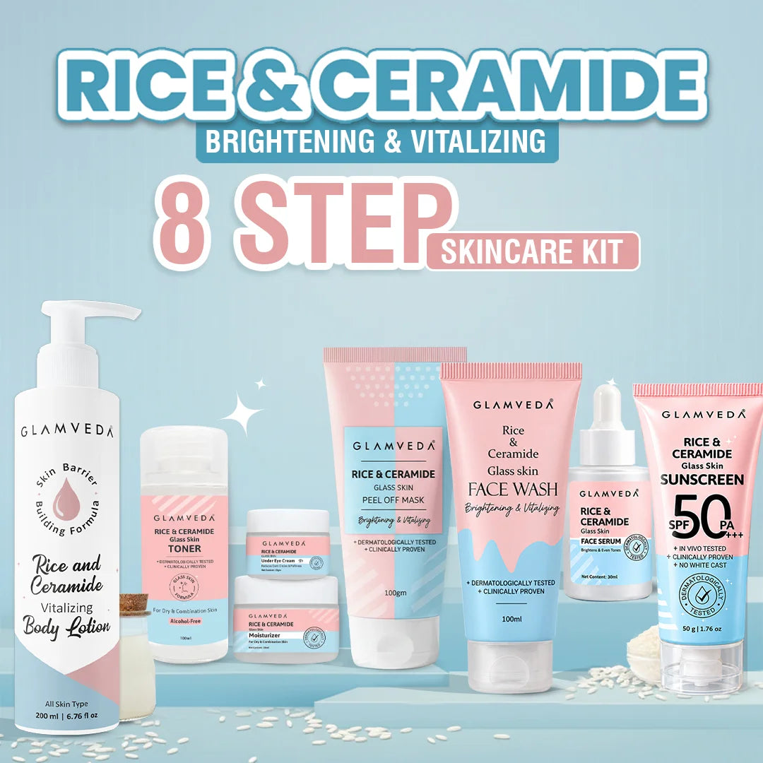 Korean Glass Skin Rice & Ceramide 8 Step Weekly Skincare Routine For Women