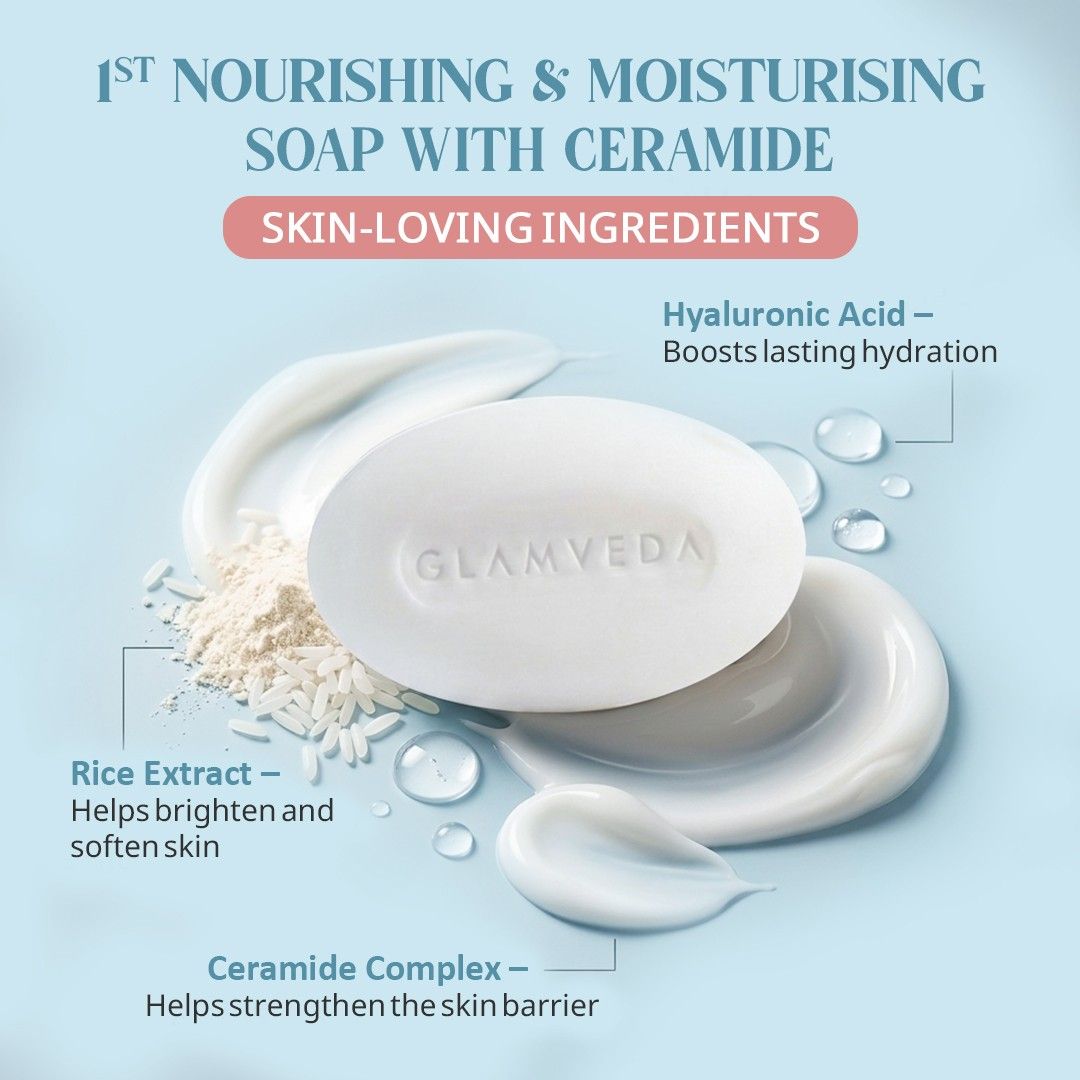 Rice & Ceramide Skin Brightening Soap with Hyaluronic acid | Deeply Nourishes & Moisturised | Pack of 3