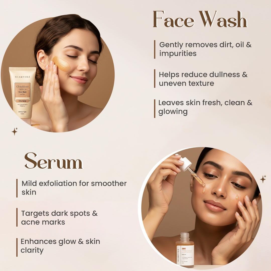 Glutathione Skin Brightening and Lightening Combo | 5-Step Skincare Set For Glowing Skin |  ( Face Wash + Face Cream + Sunscreen + Serum + Under Eye Cream )