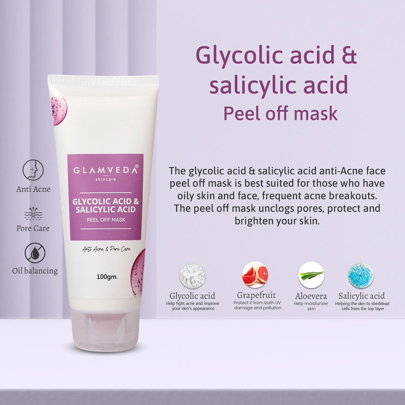 Glamveda Glycolic acid & Salicylic acid Anti-Acne Combo For Women with Gift Box | Face wash, Peel Off Mask, Facial kit & Face mask