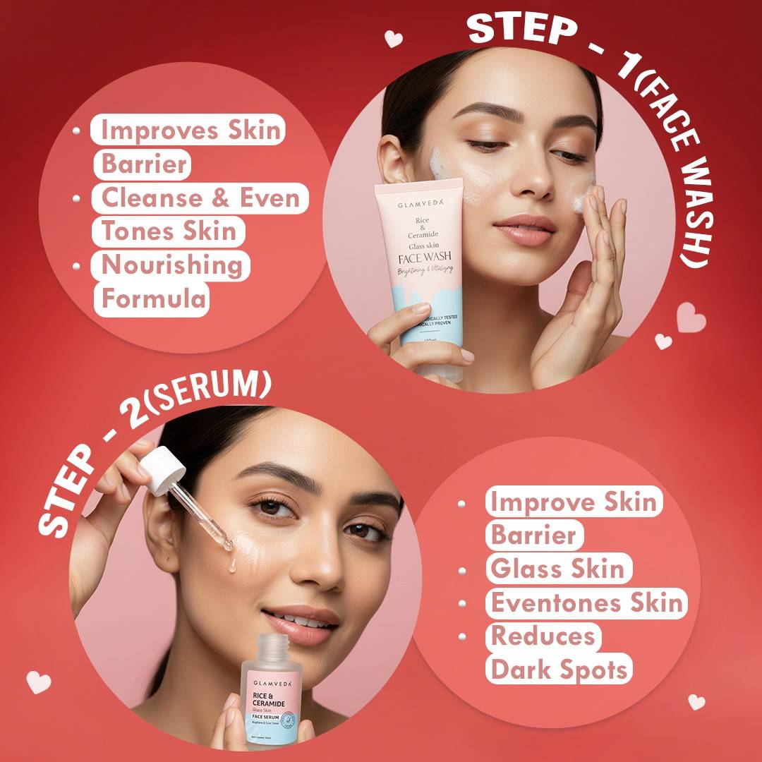Glamveda Rice & Ceramide Korean Glass Skin 3 Step Valentine Kit