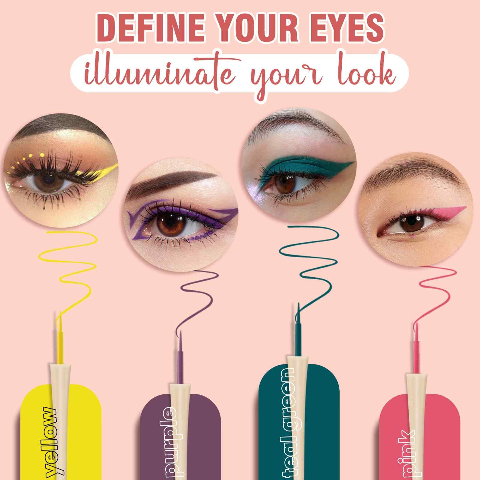 Vibrant Eyeliner Squad – 4 Pop Shades to Glow Up Your Mood | Bold, Waterproof, & Easy to Apply