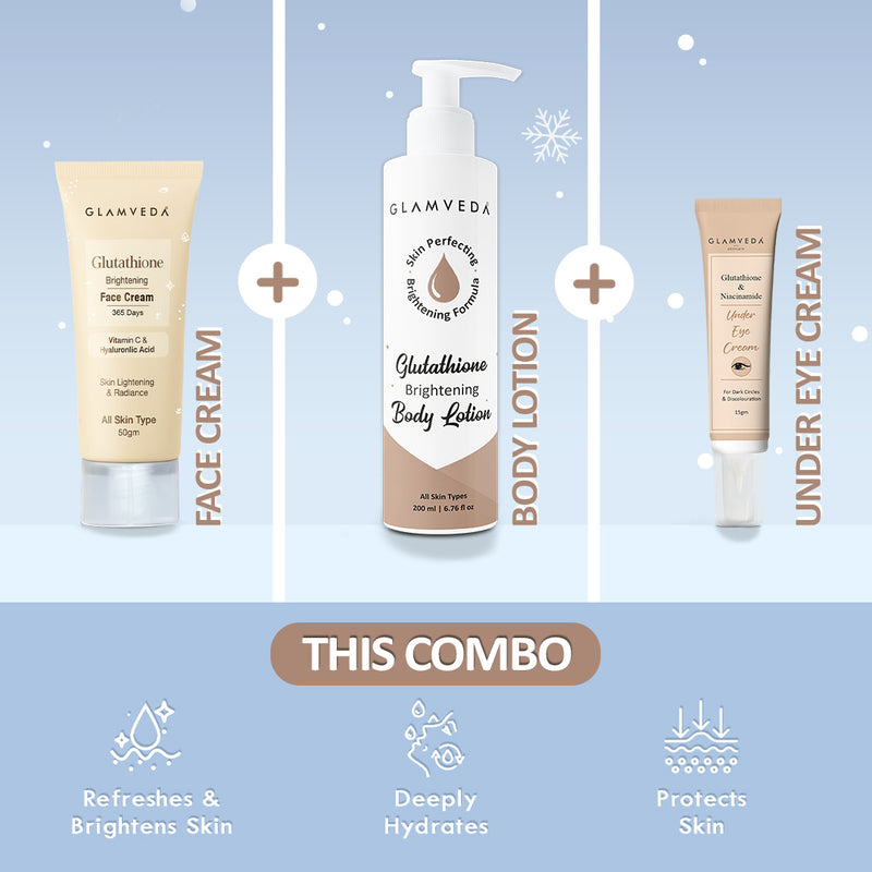 Glutathione 3-Step Winter Skincare Routine | Face Cream + Under Eye Cream + Body Lotion