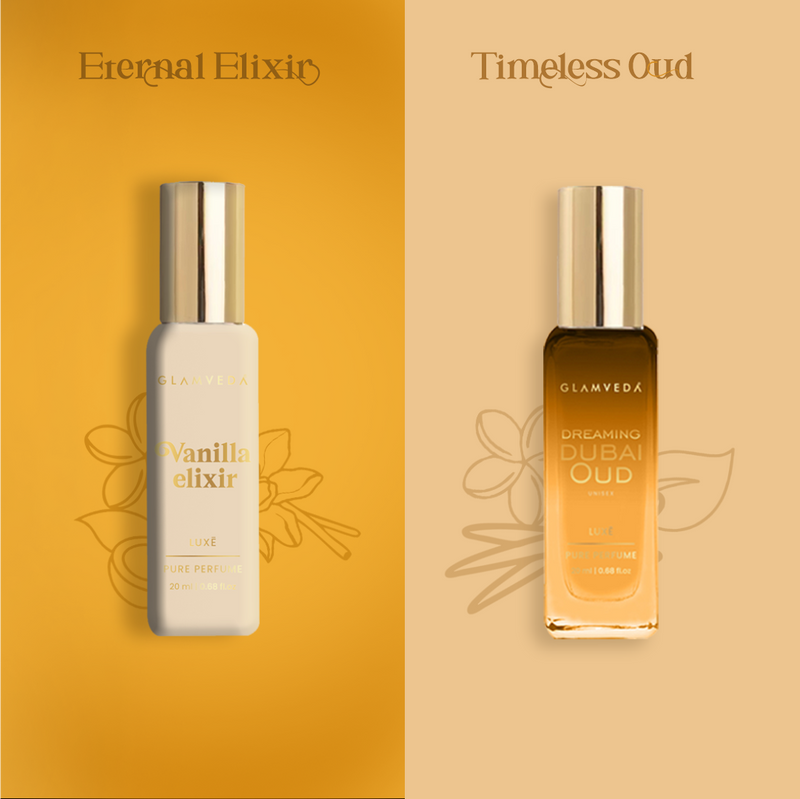 Arabian Vanilla Blend  - Dreaming Dubai Oud + Vanilla Elixir Luxury Unisex Pure Perfume Gift Set 2 x 20ml