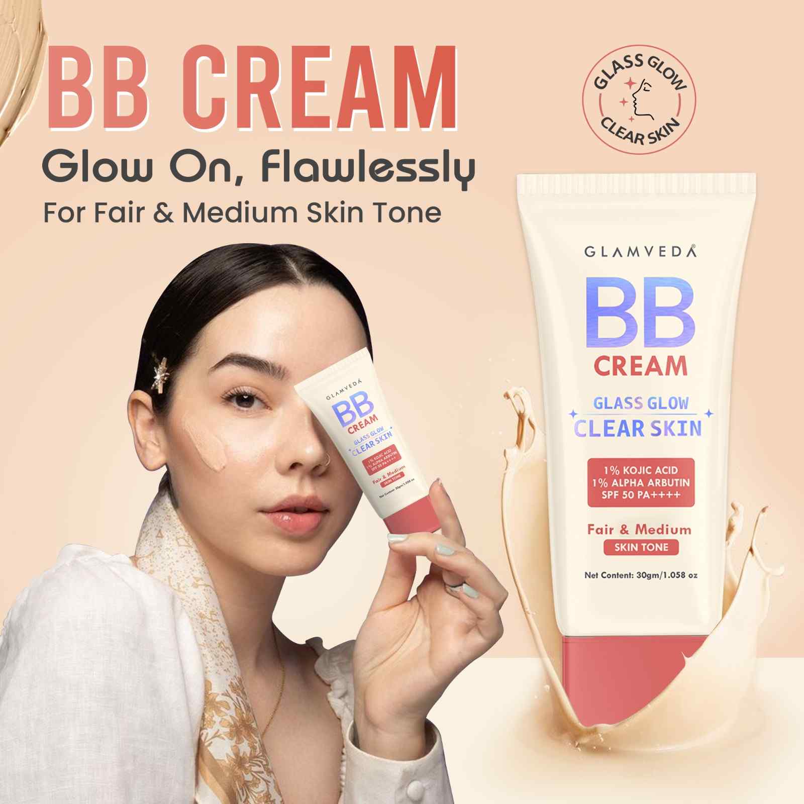 Glamveda BB Cream for Fair & Medium Skin Tone With SPF 50++++