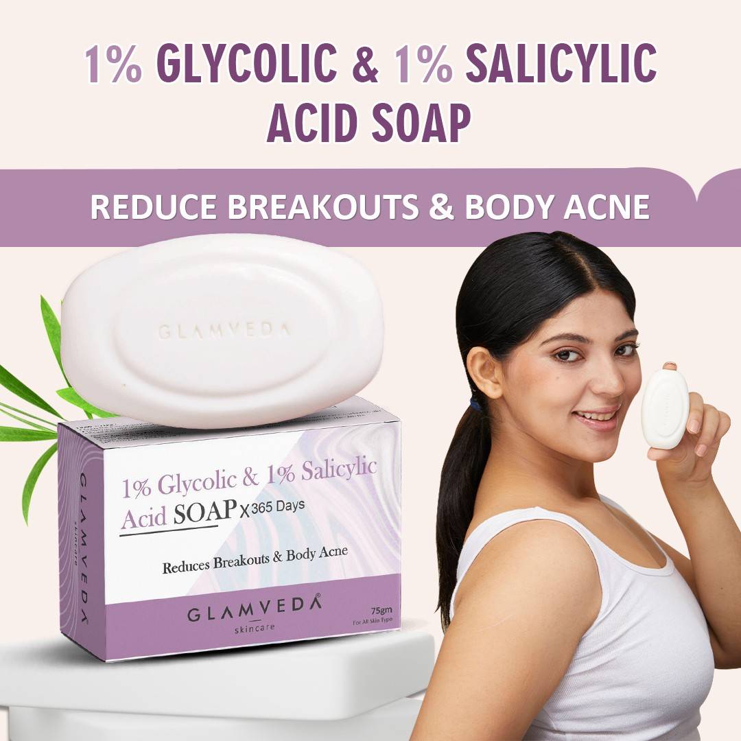 Glamveda 1% ww Glycolic Acid & 1% ww Salicylic Acid Body Acne Soap