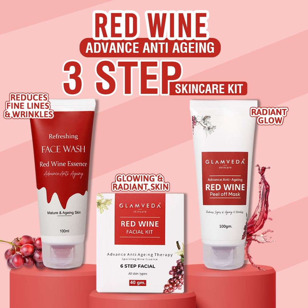 Red Wine Advance Anti Ageing Combo Gift Pack | Reduces signs of ageing | Face Wash, Facial Kit & Peel Off Mask