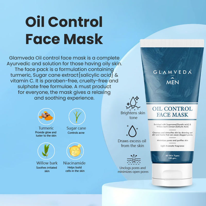 Glamveda Men's 4-Step Oil Control Combo With a Premium Gift Box | Face wash, Face mask, Face scrub & Facial kit