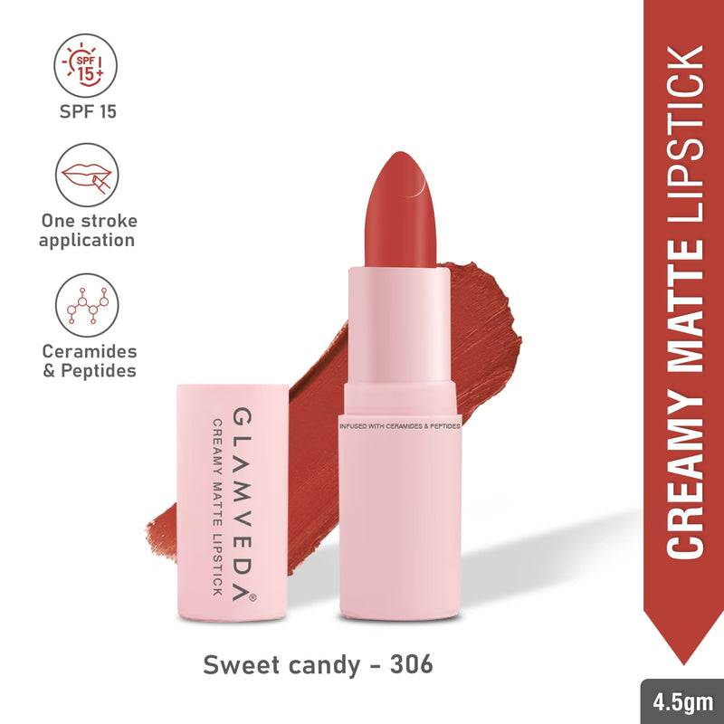 Glamveda Ultra Pigmented Creamy Matte Lipstick with Ceramides, Waterproof - Sweet Candy - 306