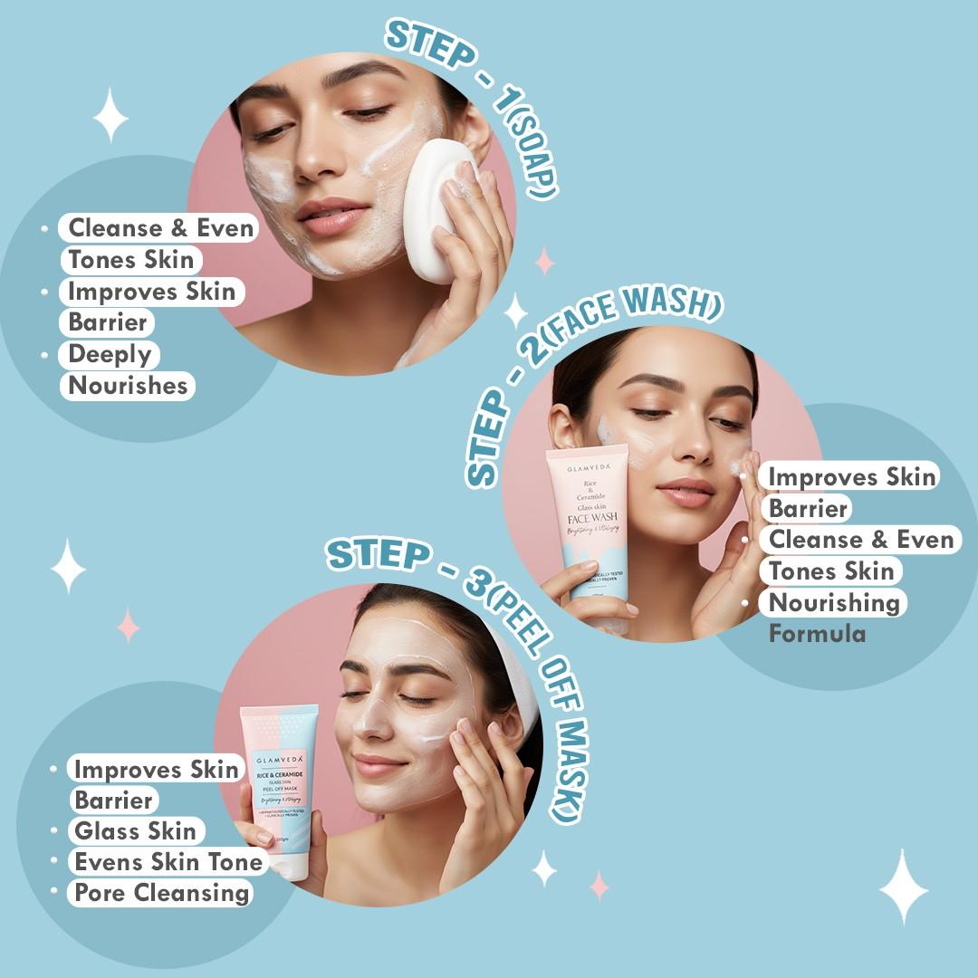 Glamveda Korean Glass Skin Rice & Ceramide 9 Step Weekly Skincare Routine For Women