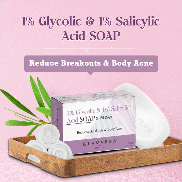 Glamveda 1% ww Glycolic Acid & 1% ww Salicylic Acid Body Acne Soap