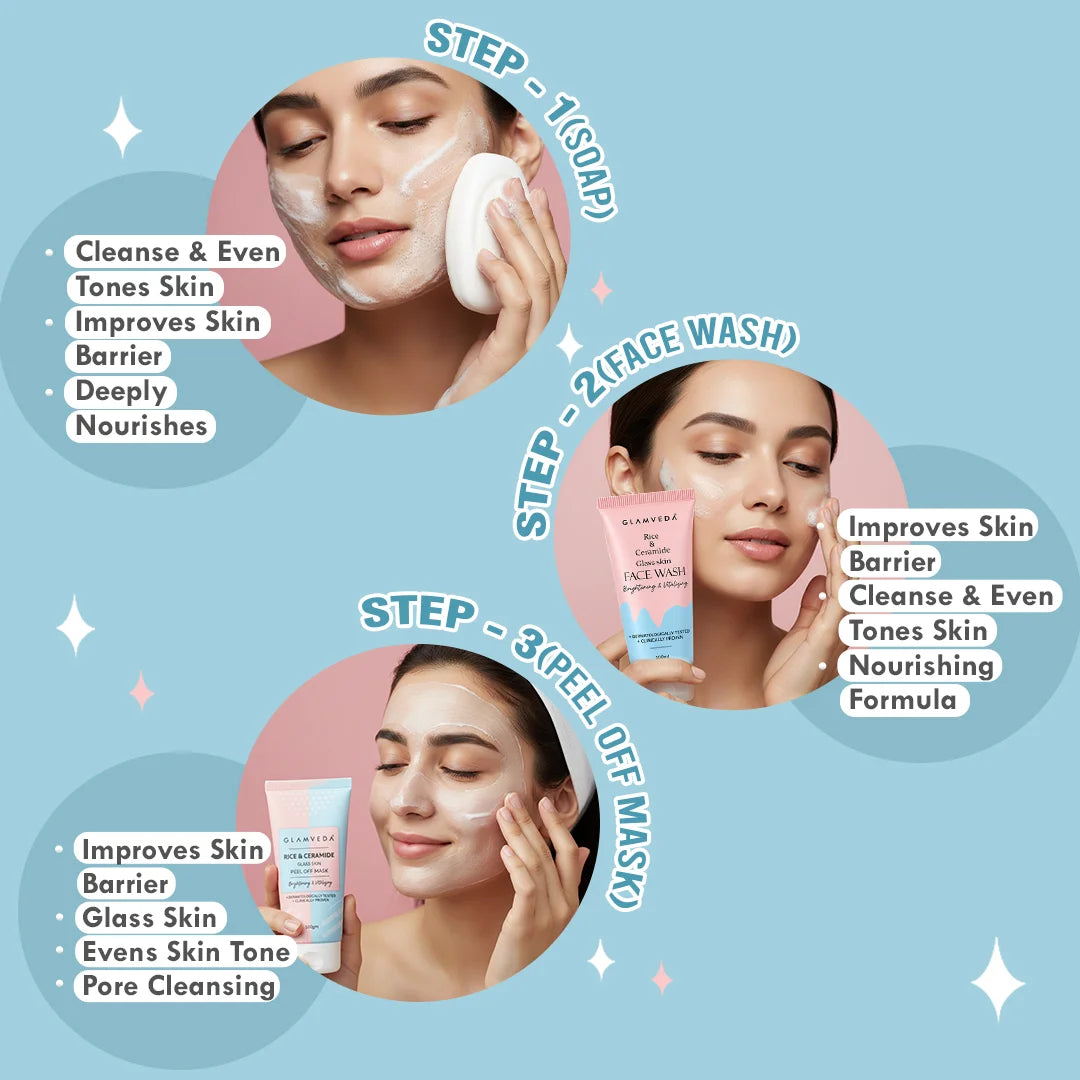 Korean Glass Skin Rice & Ceramide 9 Step Weekly Skincare Routine For Women