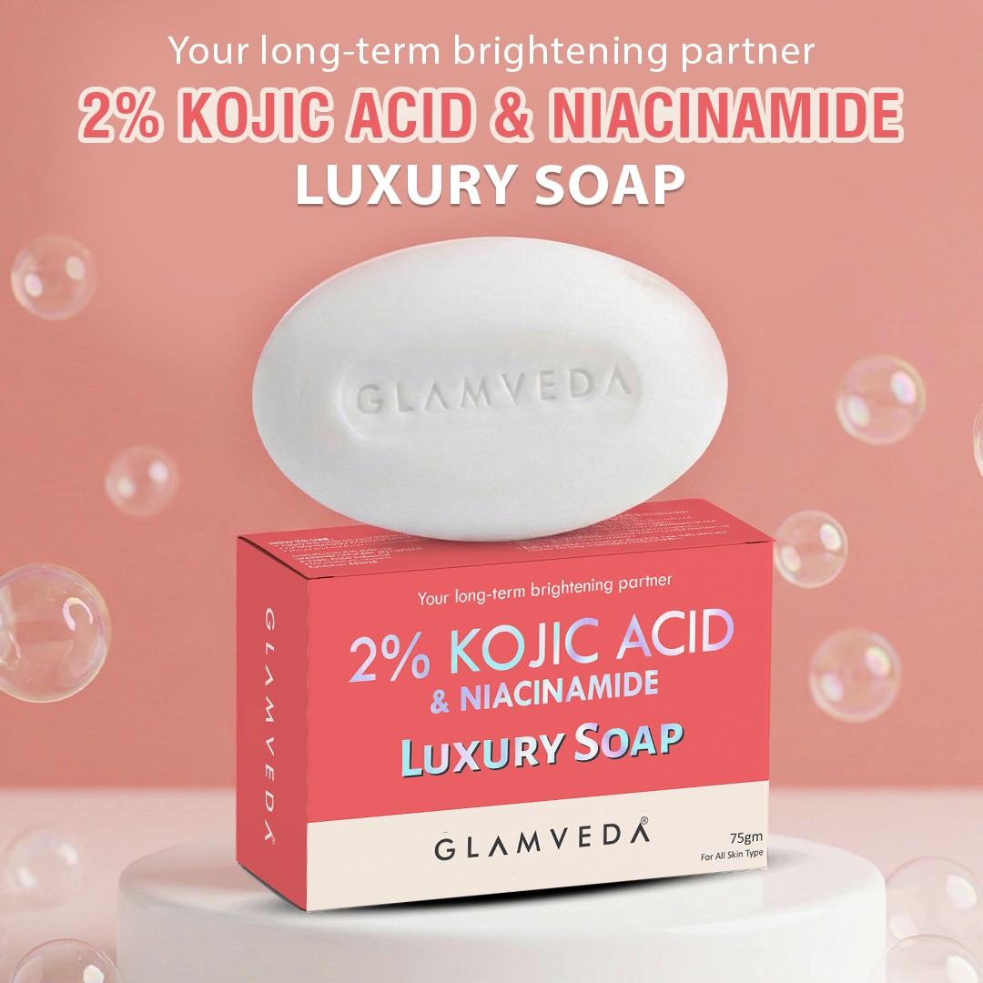Glamveda 2% Kojic Acid Soap with Niacinamide For Pigmentation, Uneven Skin Tone