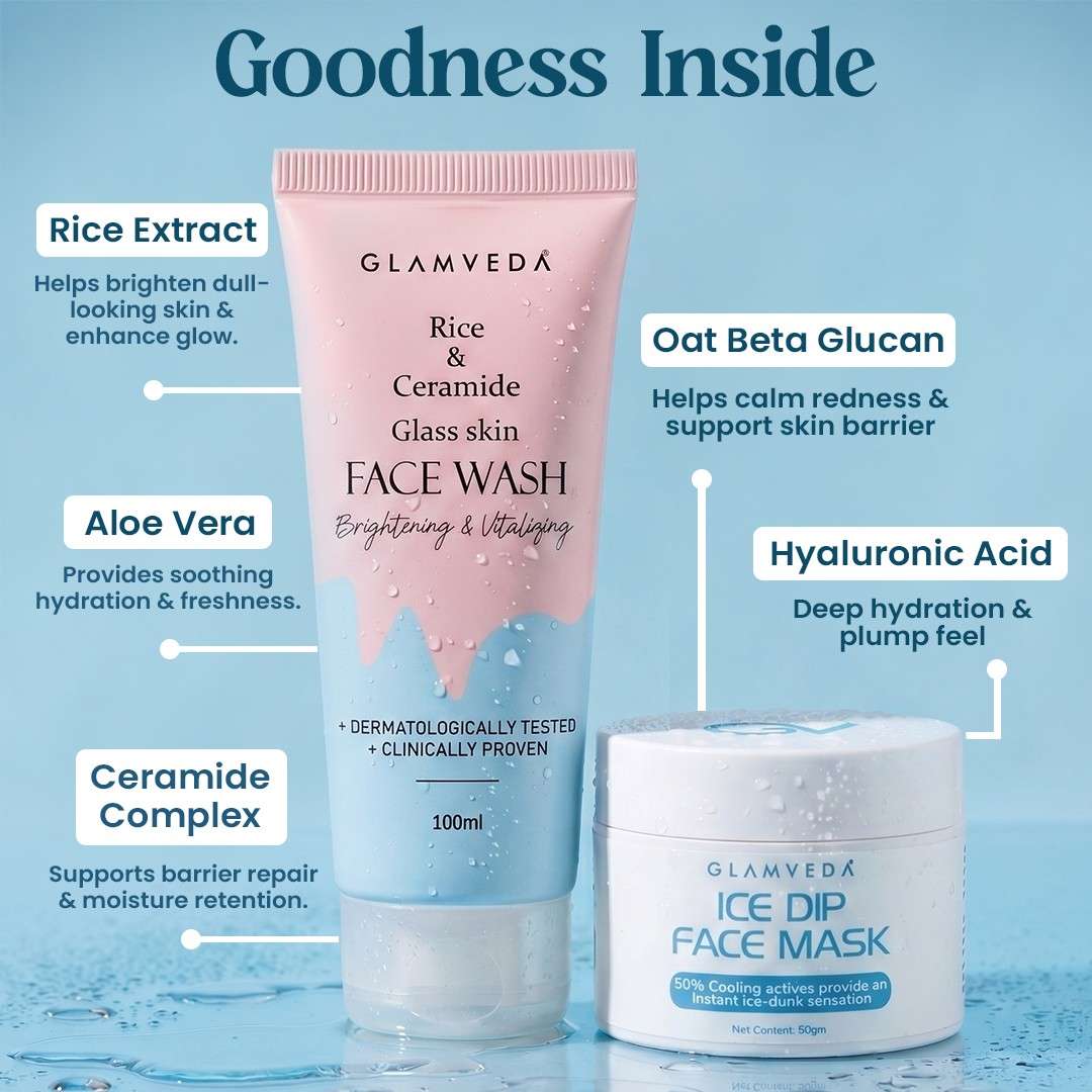 Summer Rescue Duo | Ice Dip Cooling Face Mask + Rice Face Wash Combo | 150ml