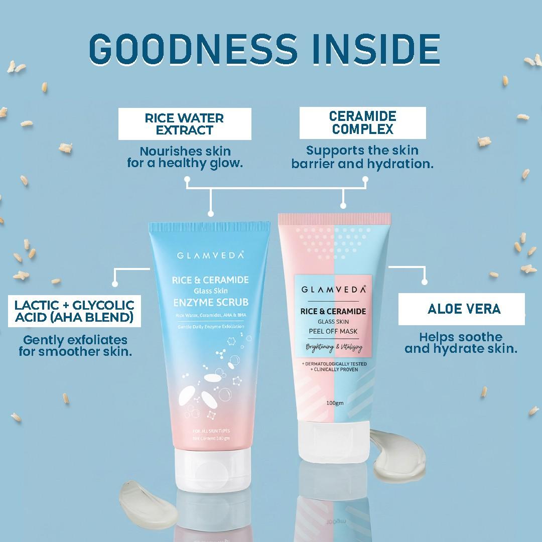 Rice & Ceramide Weekly Glow Ritual | Enzyme Scrub + Peel Off Mask Combo | Korean Glass Skin Treatment | 200gm