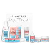 Glamveda Korean Glass Skin Rice & Ceramide 8 Step Gift Box | Face wash, Peel Off Mask, Toner, Serum, Under eye cream, Moisturizer, Sunscreen & Body Lotion