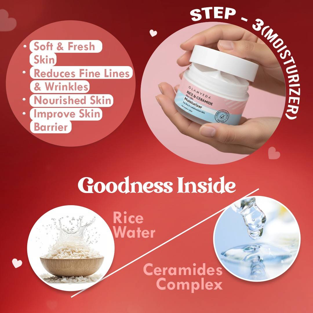 Glamveda Rice & Ceramide Korean Glass Skin 3 Step Valentine Kit