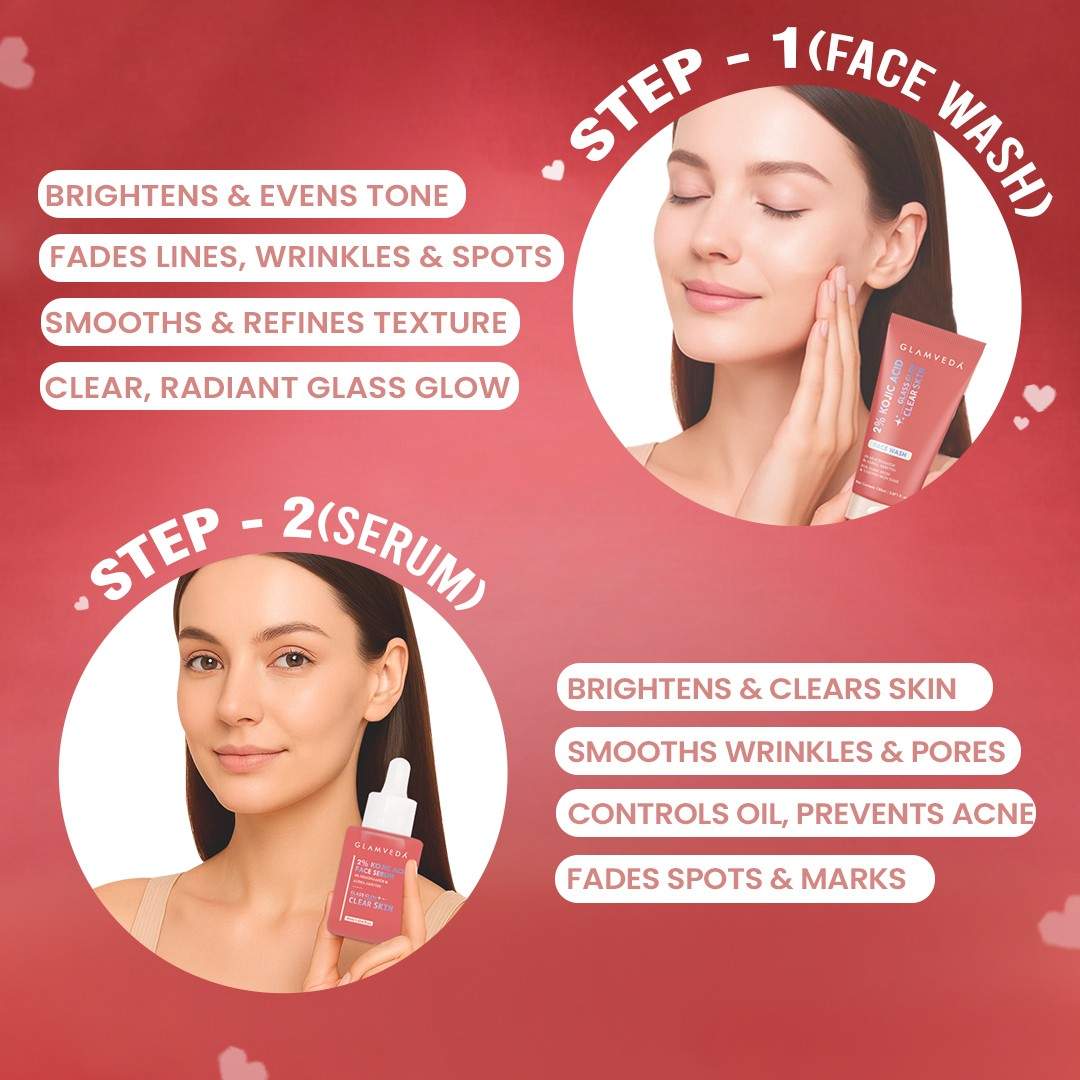 Glamveda Valentine Special Skincare Hamper | 3-Step Kojic Acid Kit for Even Skin Tone