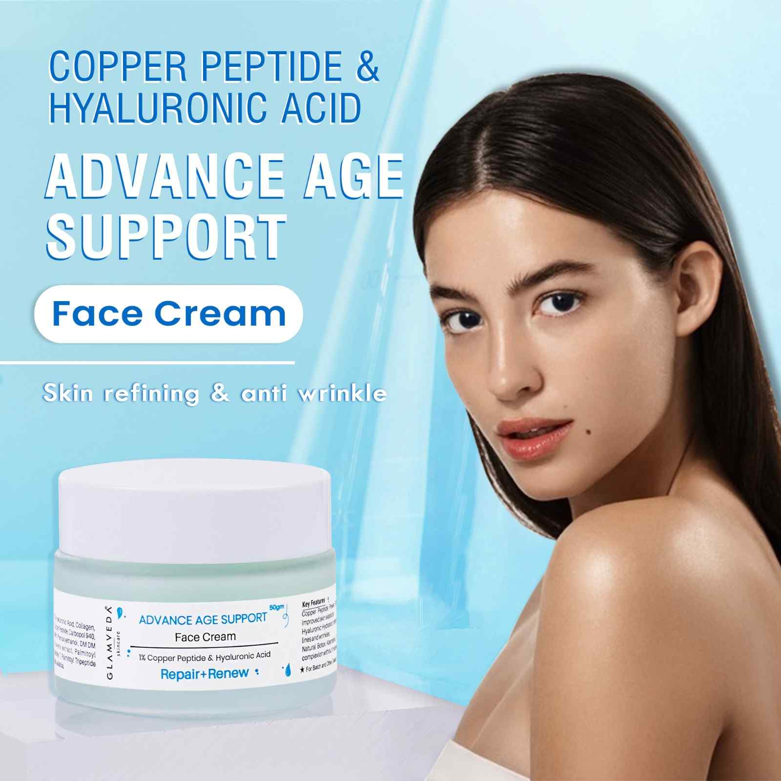 Glamveda 1% Copper Peptide & Hyaluronic Acid Face Cream