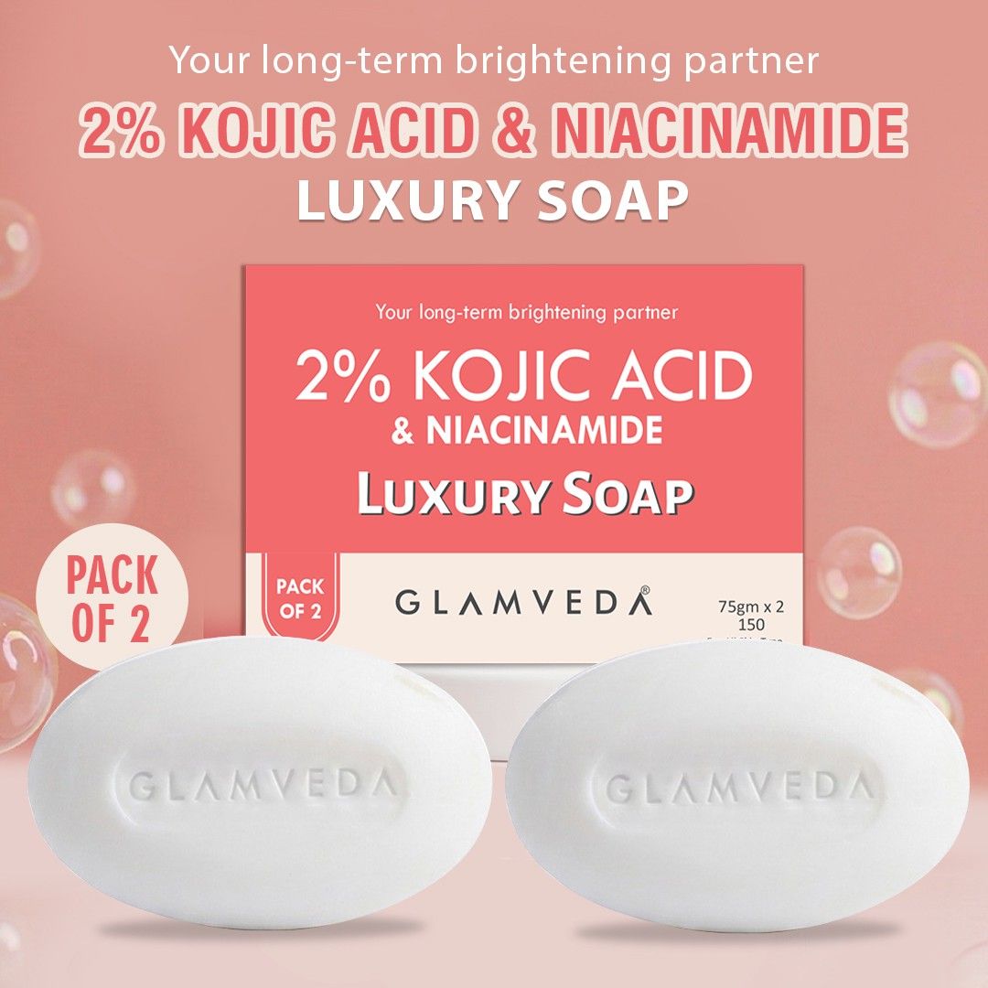 Glamveda 2% Kojic Acid Soap with Niacinamide For Pigmentation, Uneven Skin Tone | 150gm