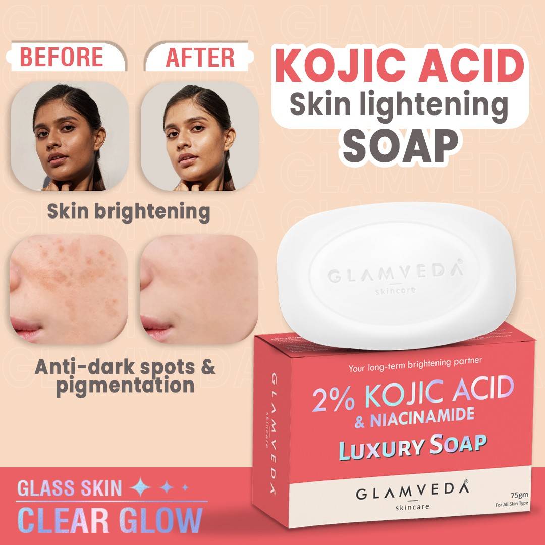 Glamveda 2% Kojic Acid Soap with Niacinamide For Pigmentation, Uneven Skin Tone
