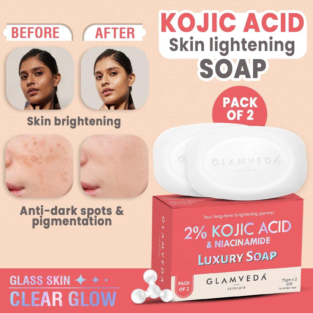 Glamveda 2% Kojic Acid Soap with Niacinamide For Pigmentation, Uneven Skin Tone | 150gm