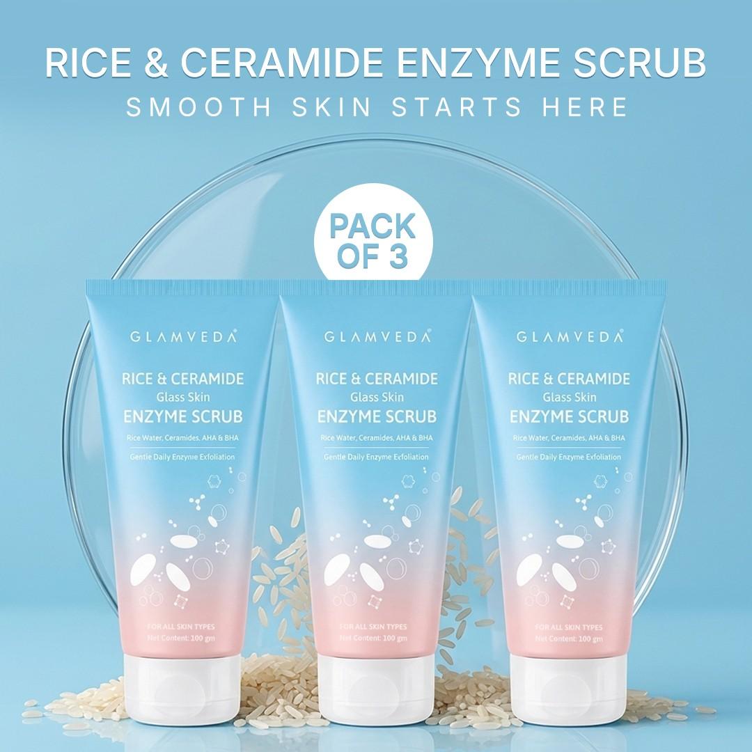 Rice & Ceramide Enzyme Scrub | 3X Exfoliation Peeling Gel with Enzyme, AHA & BHA | 100gm