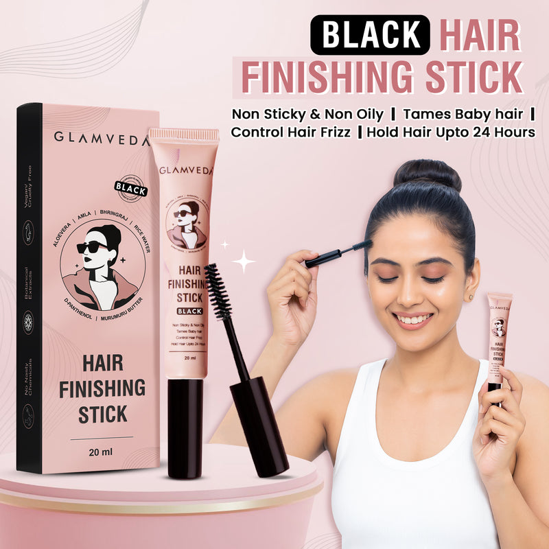 Glamveda Hair Finishing Stick Black – Frizz Control & Baby Hair Styler | Non-Sticky 24H Hold for Smooth Sleek Hair