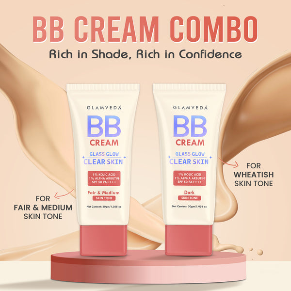 Glamveda BB Cream Combo – Fair & Warm Skin Tone Shades with SPF 50++++ | Lightweight, Water-Resistant, Long-Lasting Coverage