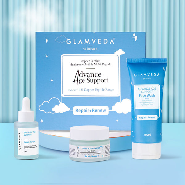 Glamveda 1% Copper peptide with Multi Peptide Advance Age Support Skincare Combo | Face Wash, Face Cream, Serum