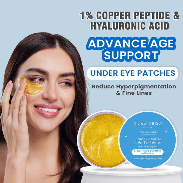 Glamveda Copper Peptide 1% Advance Age Support Under Eye Patches For De-Puffing | Caffeine & Multi-Peptide