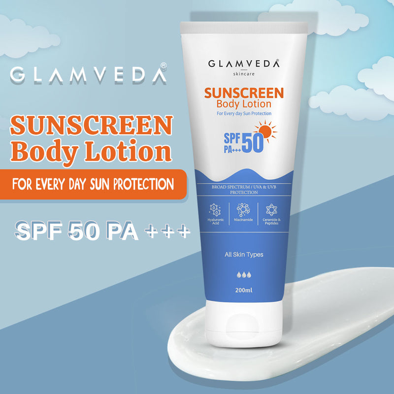 Glamveda Sunscreen SPF 50 PA+++ Body Lotion with Hyaluronic Acid & Niacinamide, Protects & Nourishes