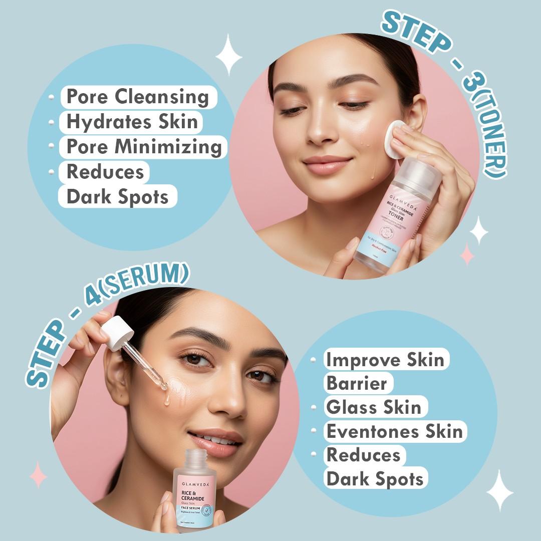 Glamveda Korean Glass Skin Rice & Ceramide 8 Step Weekly Skincare Routine For Women