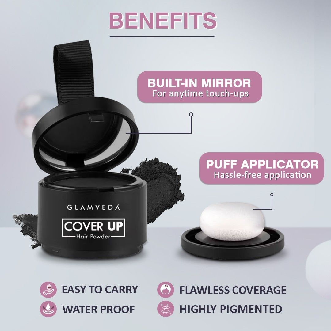 Glamveda Hair Cover-Up Powder Black | Waterproof, Smudge-Proof Instant Root Touch-Up | Long-Lasting & Easy-to-Apply Formula for Men & Women | Travel-Friendly