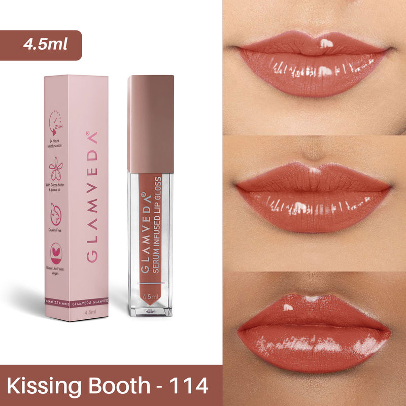 Glamveda High Shine Serum Infused Lip Gloss - Nude Shade (Kissing Booth - 114) 4.5ml