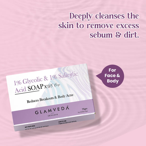 Glamveda 1% Glycolic Acid & 1% ww Salicylic Acid Body Acne Soap Pack of 2