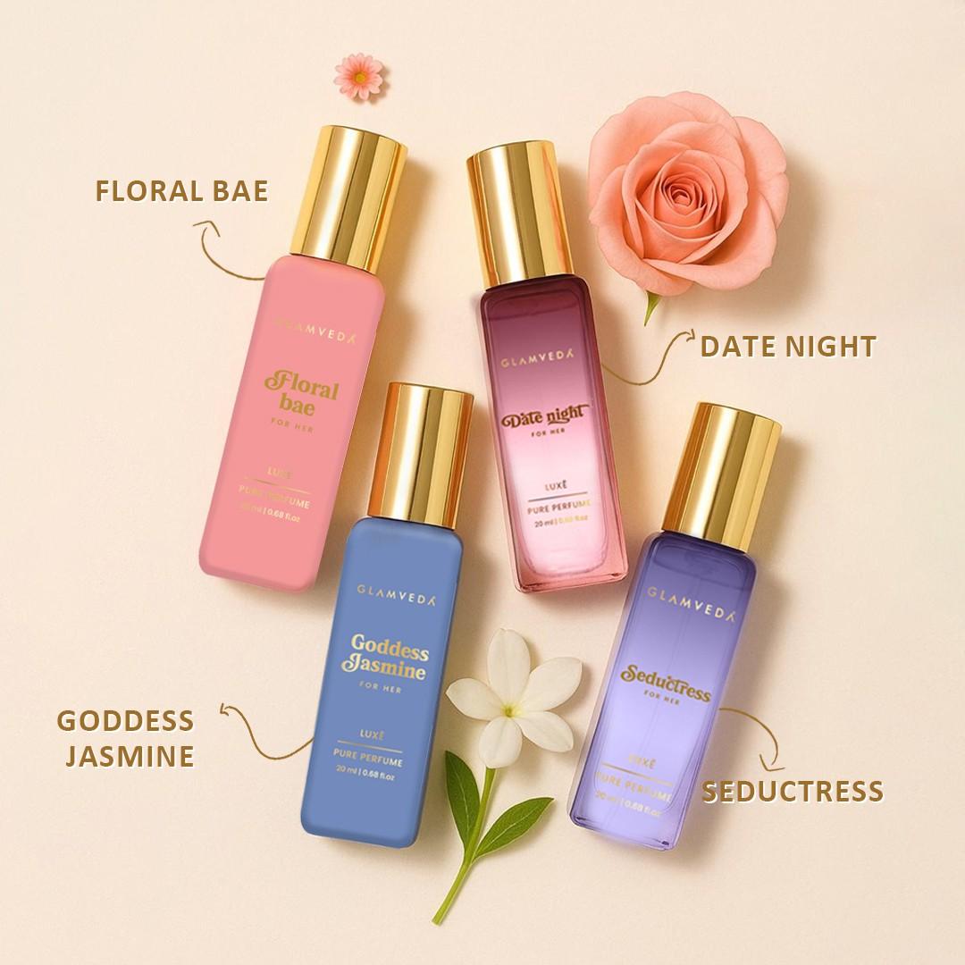 Floral Fantasy  - Date Night+Seductress+Goddess Jasmine+Floral Bae | Luxury Pure Perfume Gift Set for Women 4 x 20ml