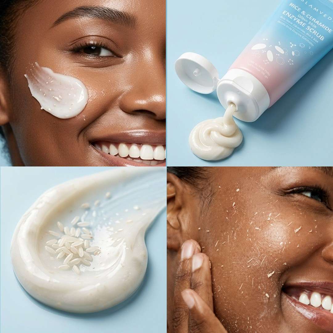 Rice & Ceramide Enzyme Scrub | 3X Exfoliation Peeling Gel with Enzyme, AHA & BHA | 100gm